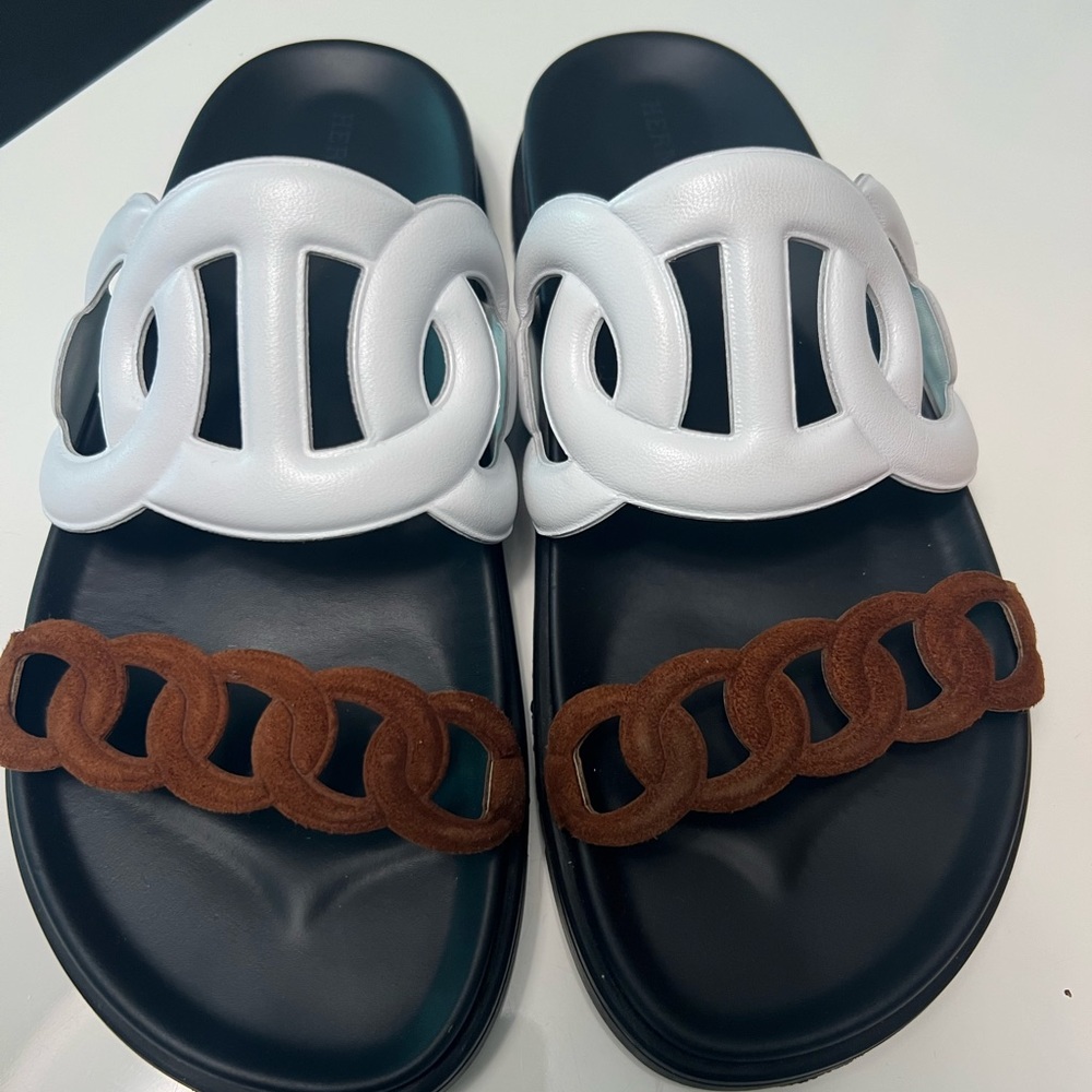 HERMES EXTRA SANDALS - black, white and brown